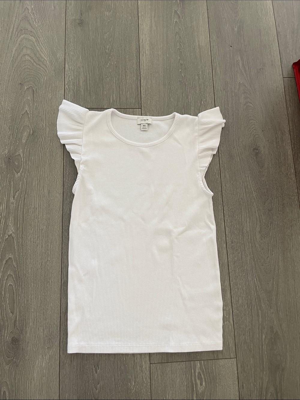J. Crew White Ribbed Flutter Sleeve Tee